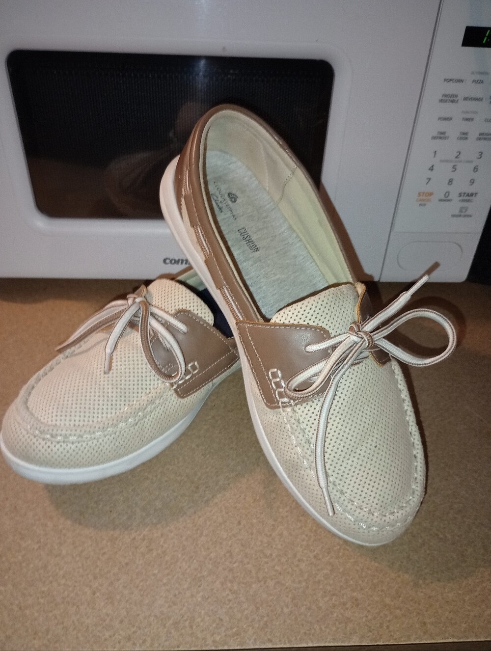 Clarks Men’s Perforated Moccasin Loafers in Beige and Brown